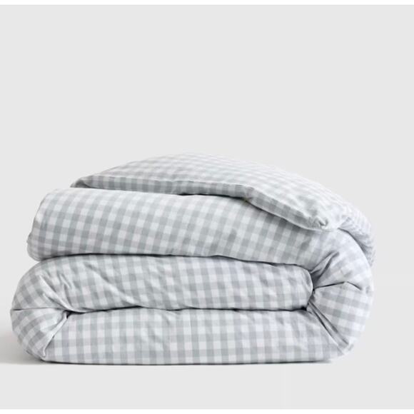 Classic Organic Percale Gingham Duvet Cover Blue Fog Full/Queen - Picture 4 of 4